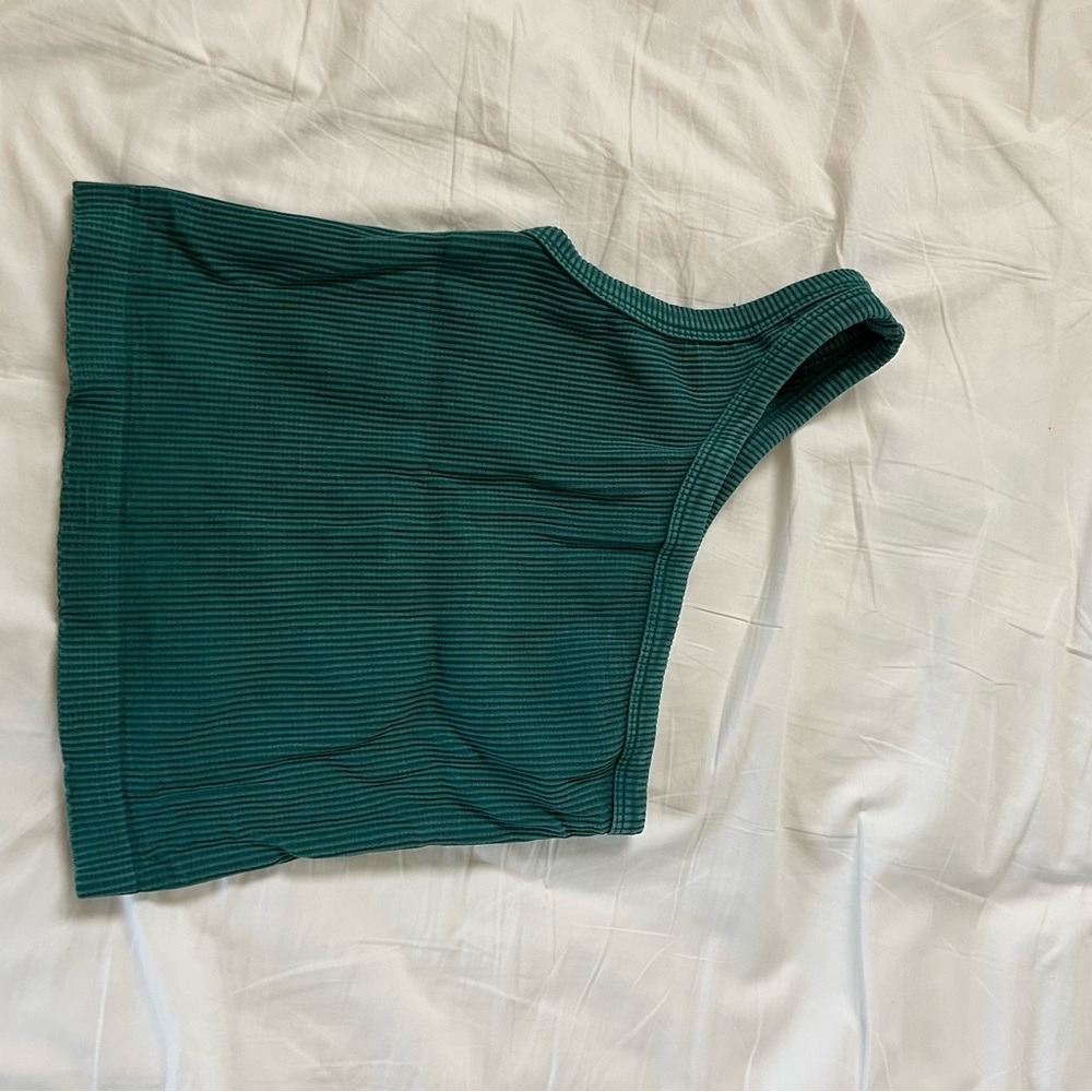Teal Ribbed One-Shoulder Top